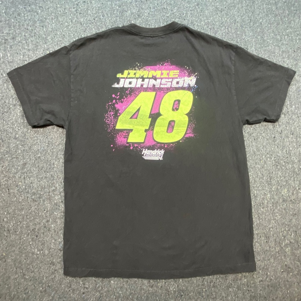 Hendrick Motorsports Jimmie Johnson NASCAR T Shirt XL Mens Black Neon Graphic 48 - Picture 4 of 8